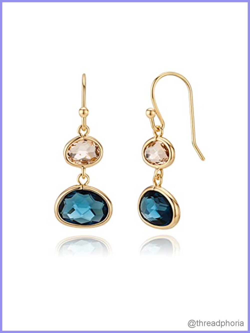 14K Gold Plated Dangle Earrings Simulated Sapphire Topaz Hypoallergenic